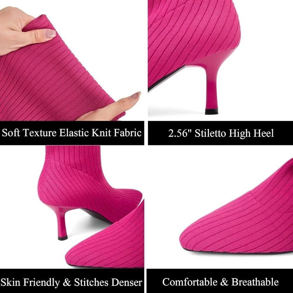 Women's Pink Thigh High Socks Pointed Toe Over-the- Knee High Heel Boots